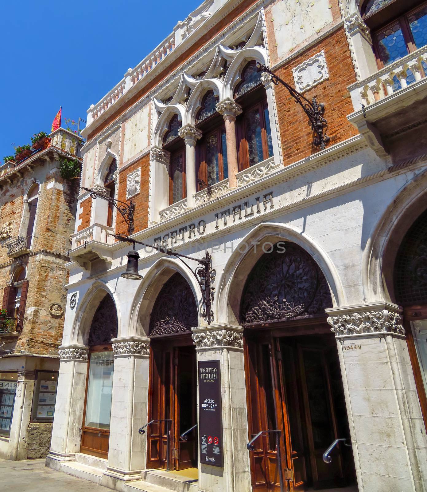 Venice, Italy - June 20, 2017: Facade of Teatro Italia (also called the Cinema Italia) in Venice, Italy.