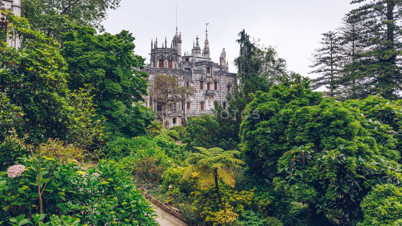 Quinta De Regaleira, Sintra. Regaleira Palace (Quinta da Regaleira), Sintra, Portugal. Regaleira Palace and gardens of famous landmark and Unesco Heritage in historic center of Sintra, Portugal. 