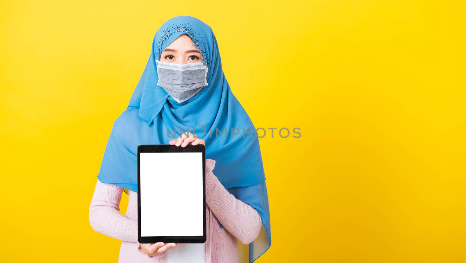 Asian Muslim Arab woman Islam religious wear veil hijab and face by Sorapop