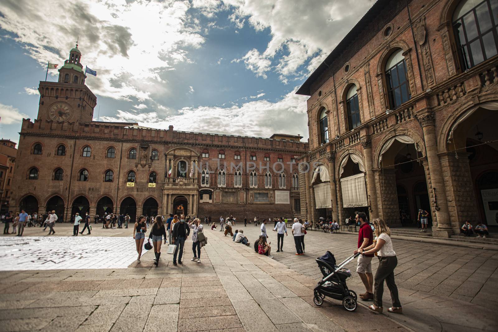 BOLOGNA, ITALY 17 JUNE 2020: Piazza Maggiore in Bologna, Italy