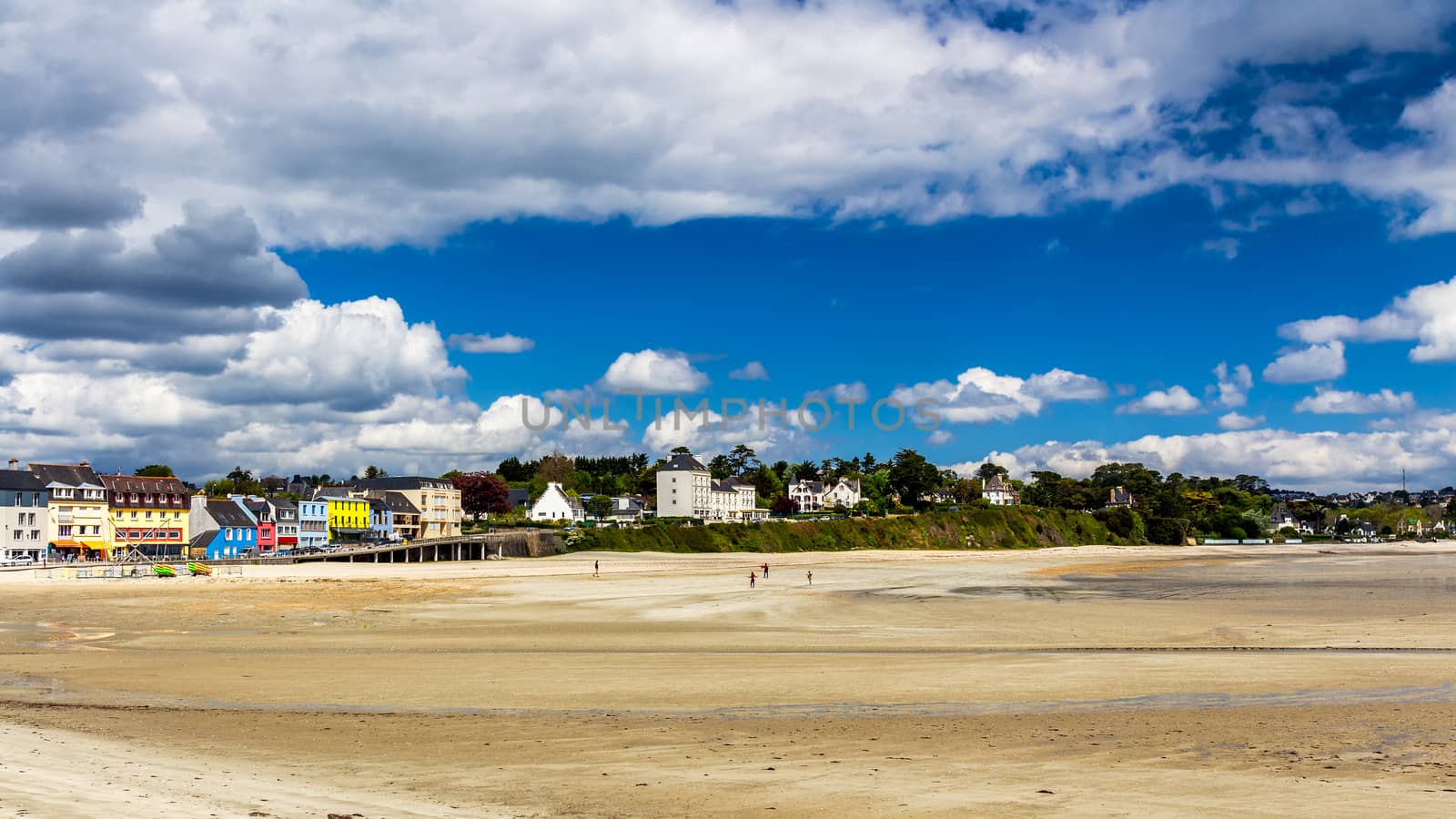Beautiful village of Morgat with the sand beach and rocky coastline, Finistere, Brittany (Bretagne), France.