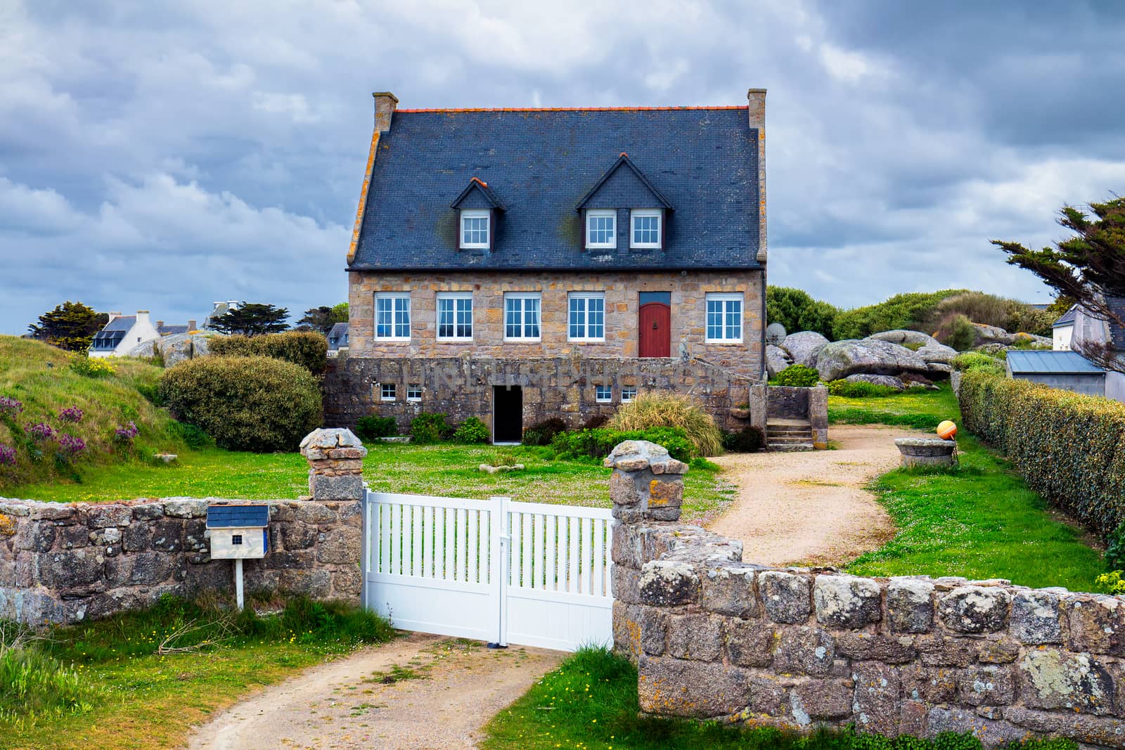 Sightseeing around Lighthouse Pontusval at Brignogan-Plages, Finistere. Brittany (Bretagne), France