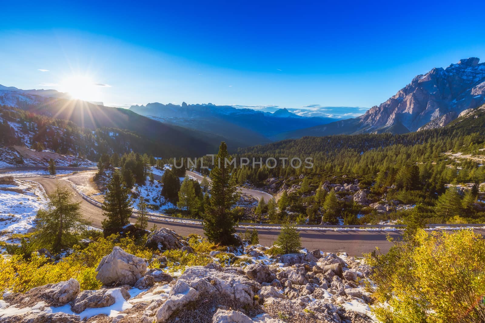 Majestic Dolomites mountain range, valley with south tyrol dolomites background. South Tyrol, Dolomites, Italy.