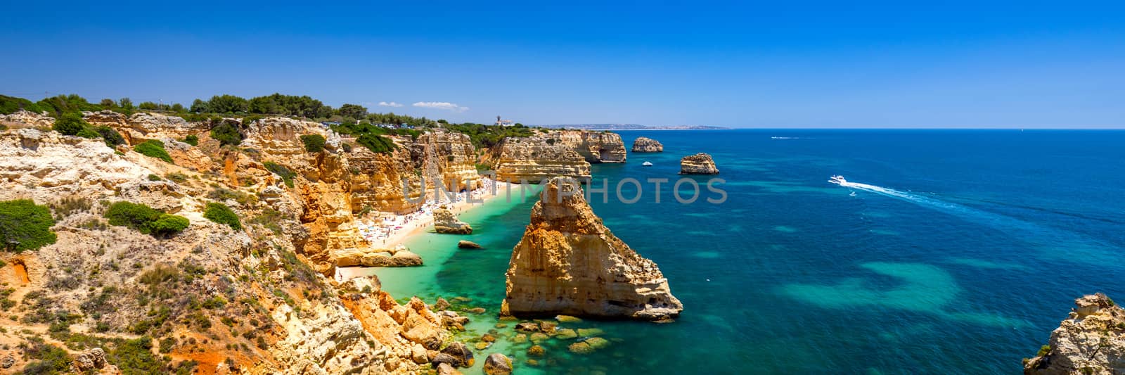 Praia da Marinha, beautiful beach Marinha in Algarve, Portugal. Navy Beach (Praia da Marinha), one of the most famous beaches of Portugal, located on the Atlantic coast in Lagoa Municipality, Algarve.