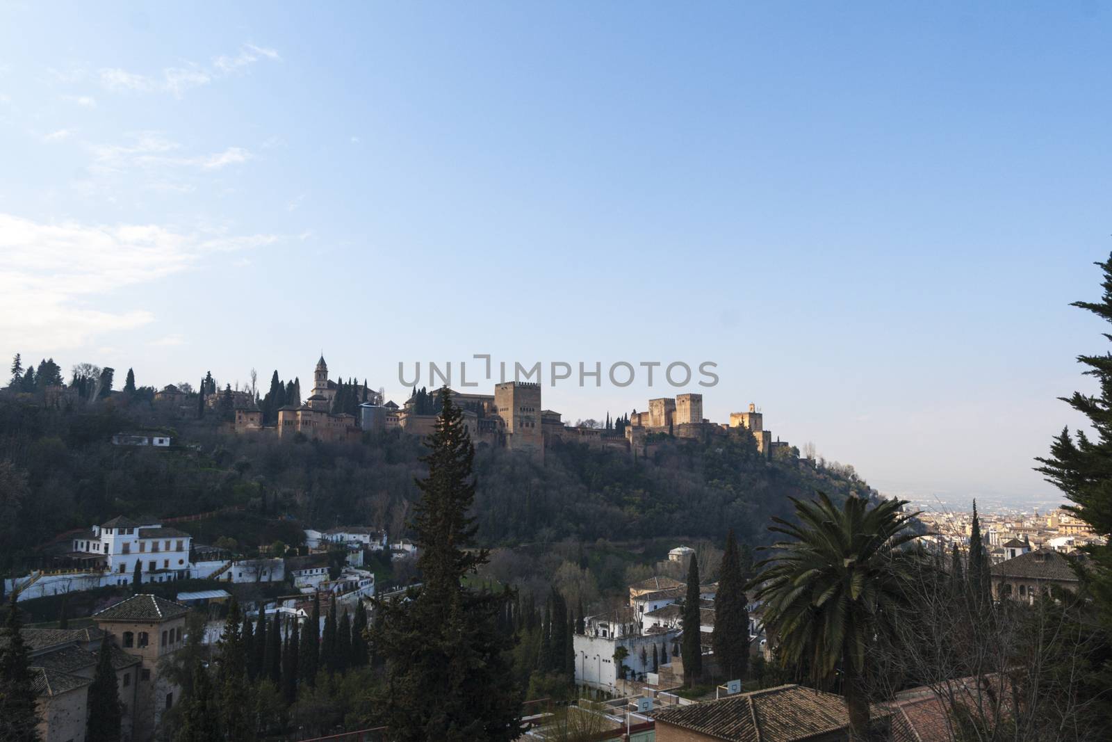 View of the famous Alhambra in Granada, Spain. Islamic architecture