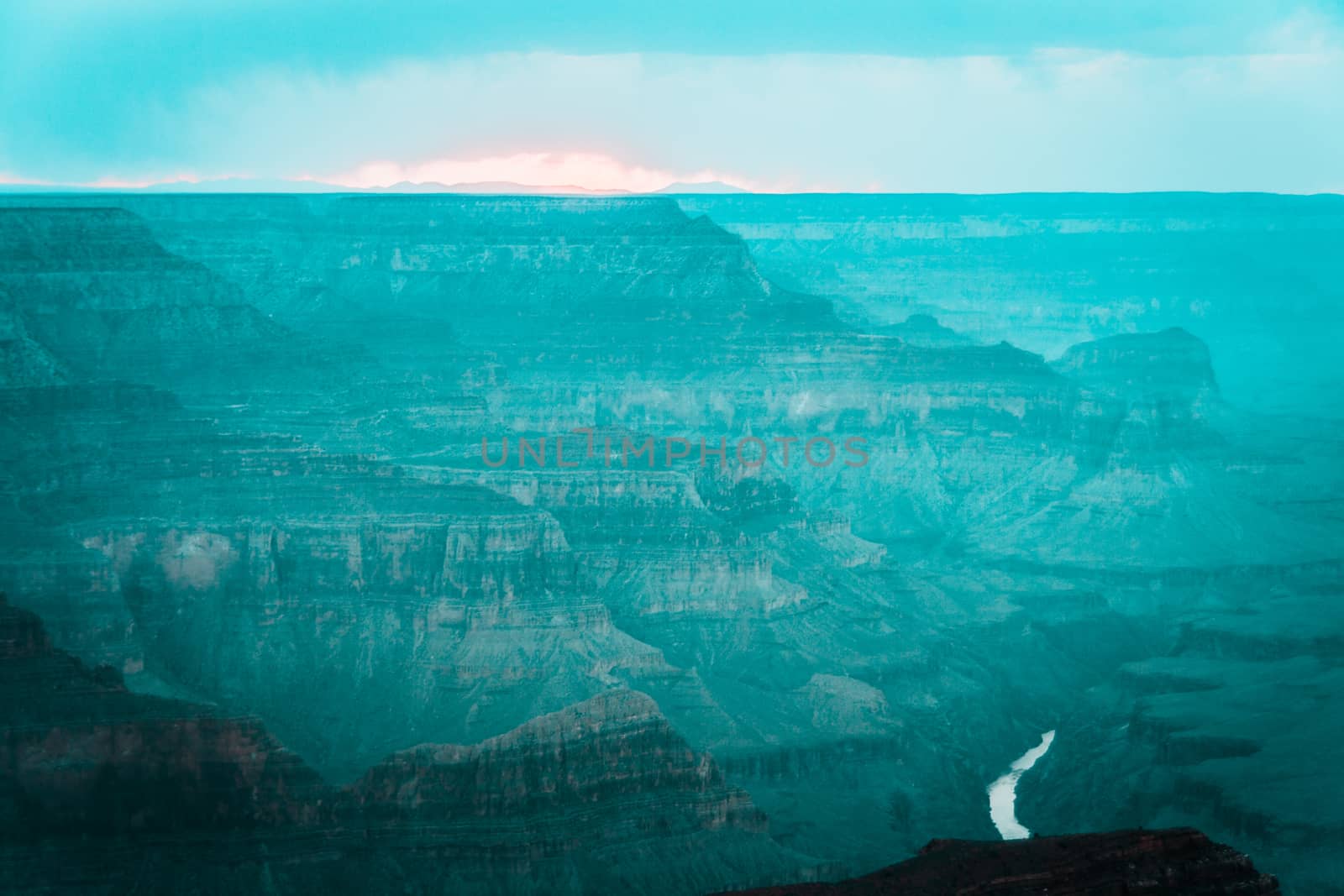 Colors and layers from the southern rim of Grand Canyon National Park.Teal and orange view. by tanaonte