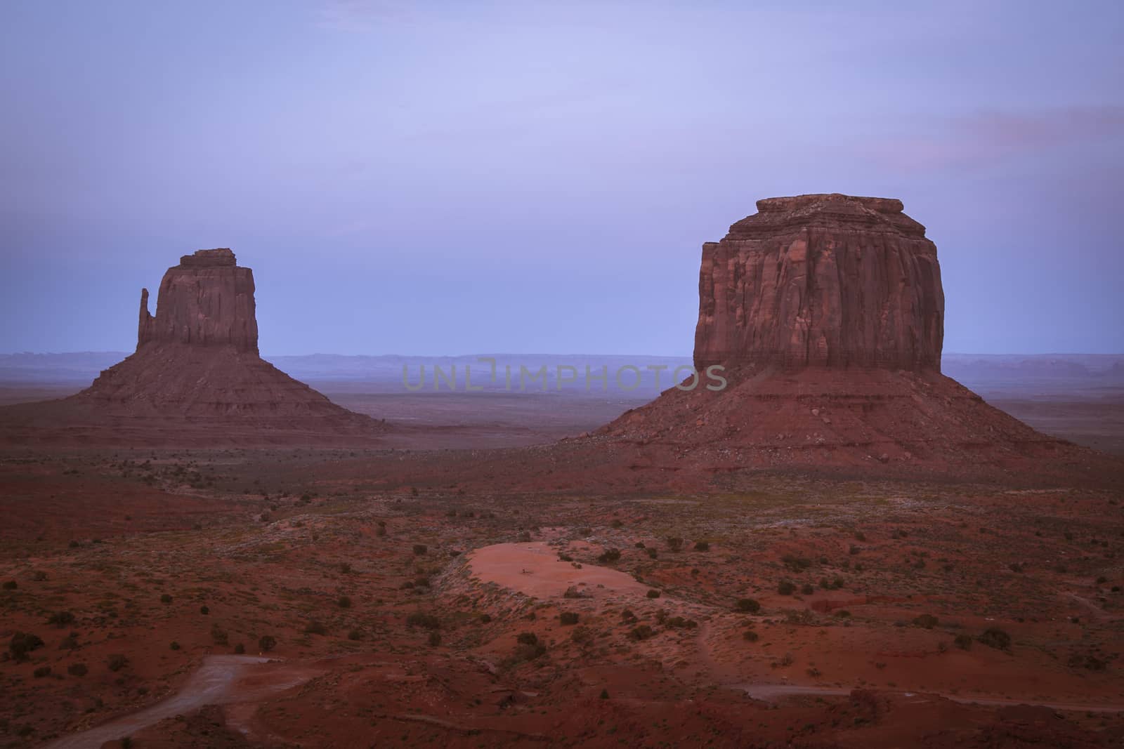 Monument Valley, desert canyon in USA at blue hour by tanaonte