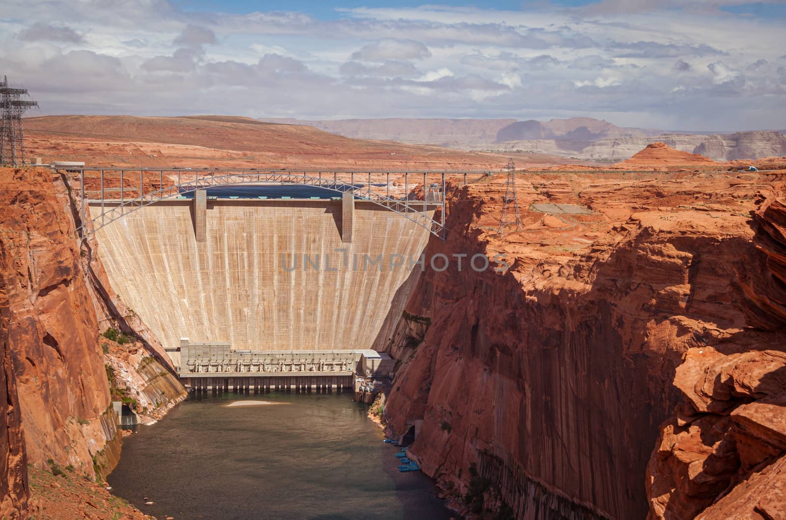 Colorado River and Glen Canyon Dam and Bridge.