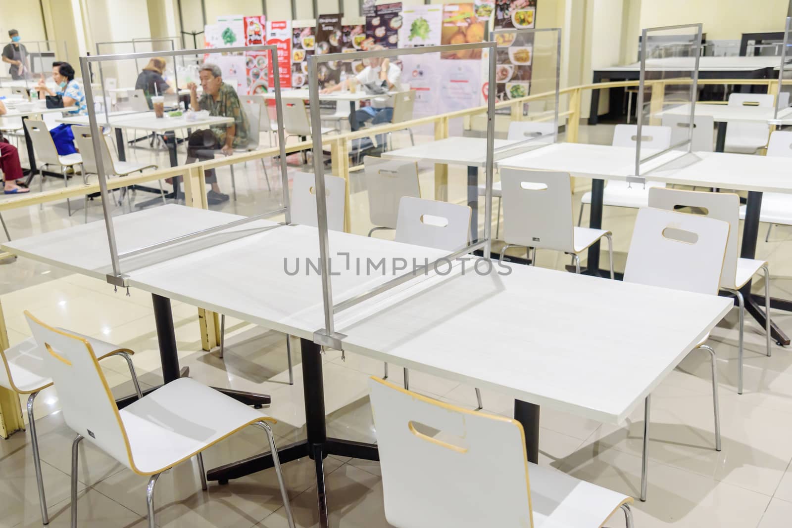 Bangkok , Thailand -  19 june, 2020 : Patition for social distancing in food court of seacon bangkae shopping mall