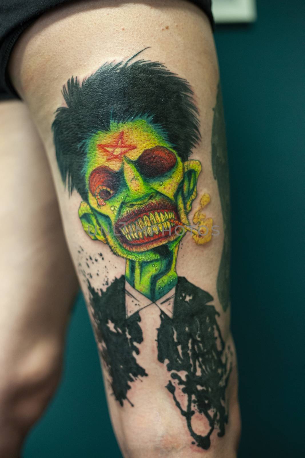 Coloured Tattoo with green face painted 6 by pippocarlot