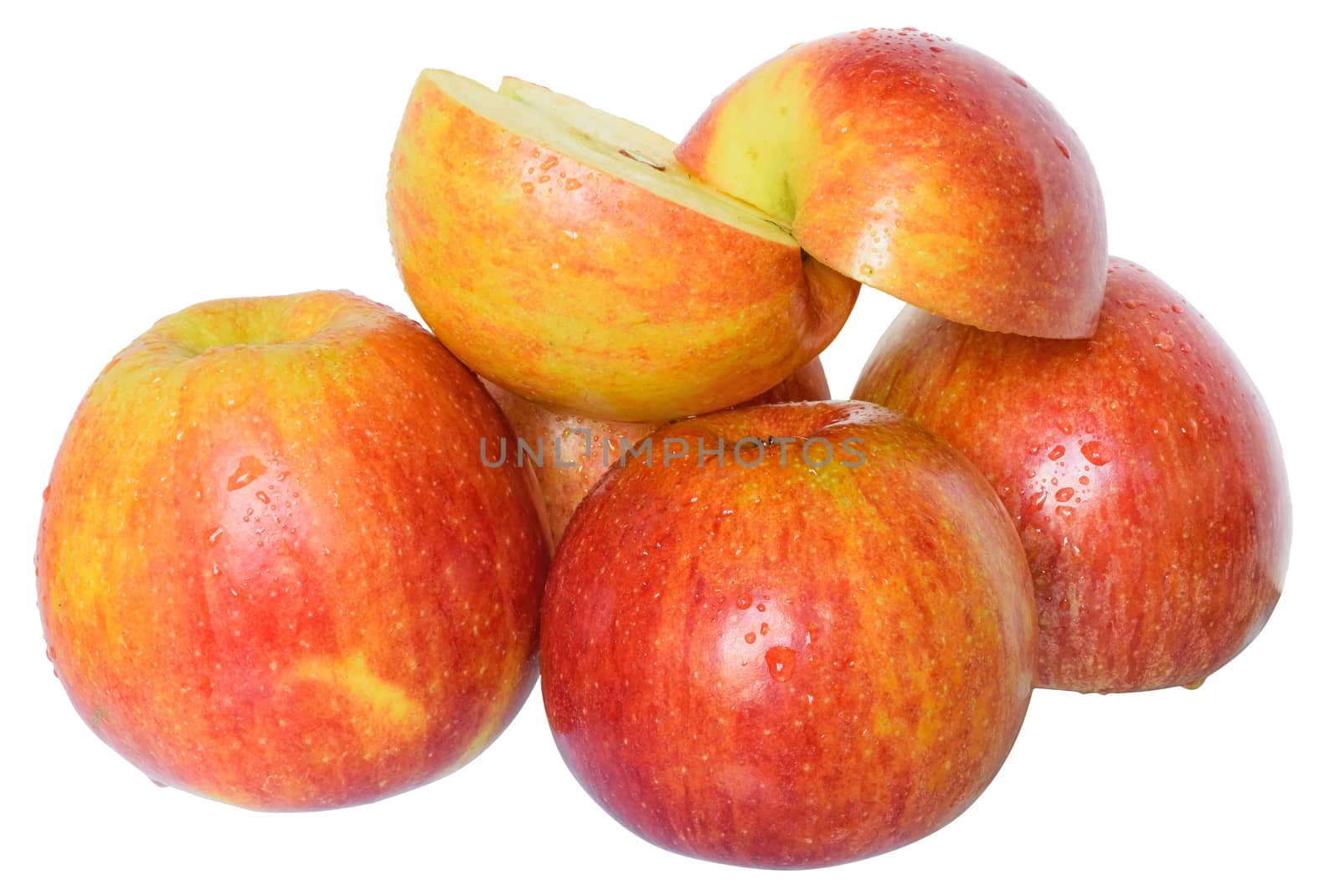 Heap red cut apple isolated on a white background.