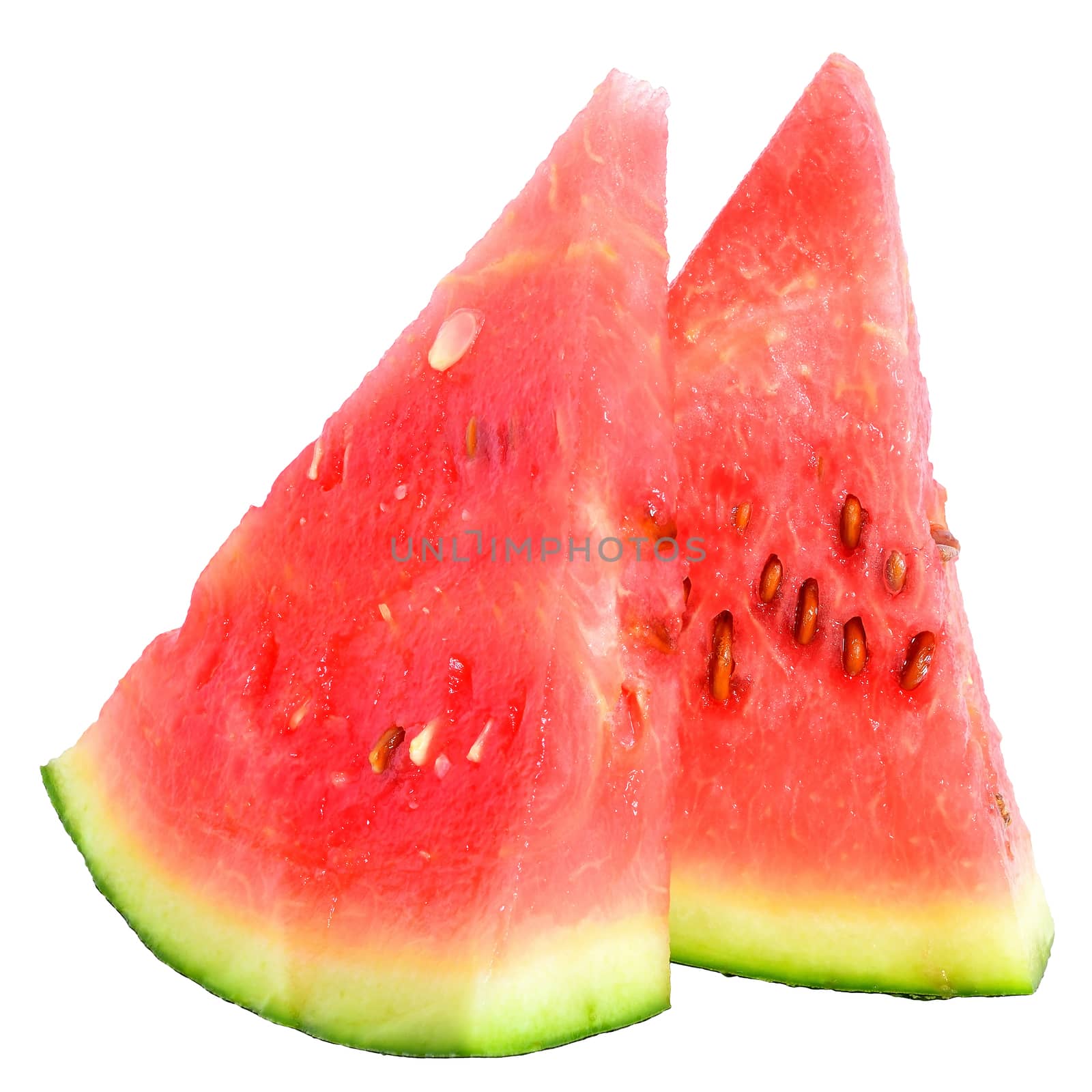 Two part of a ripe watermelon isolated on a white background.