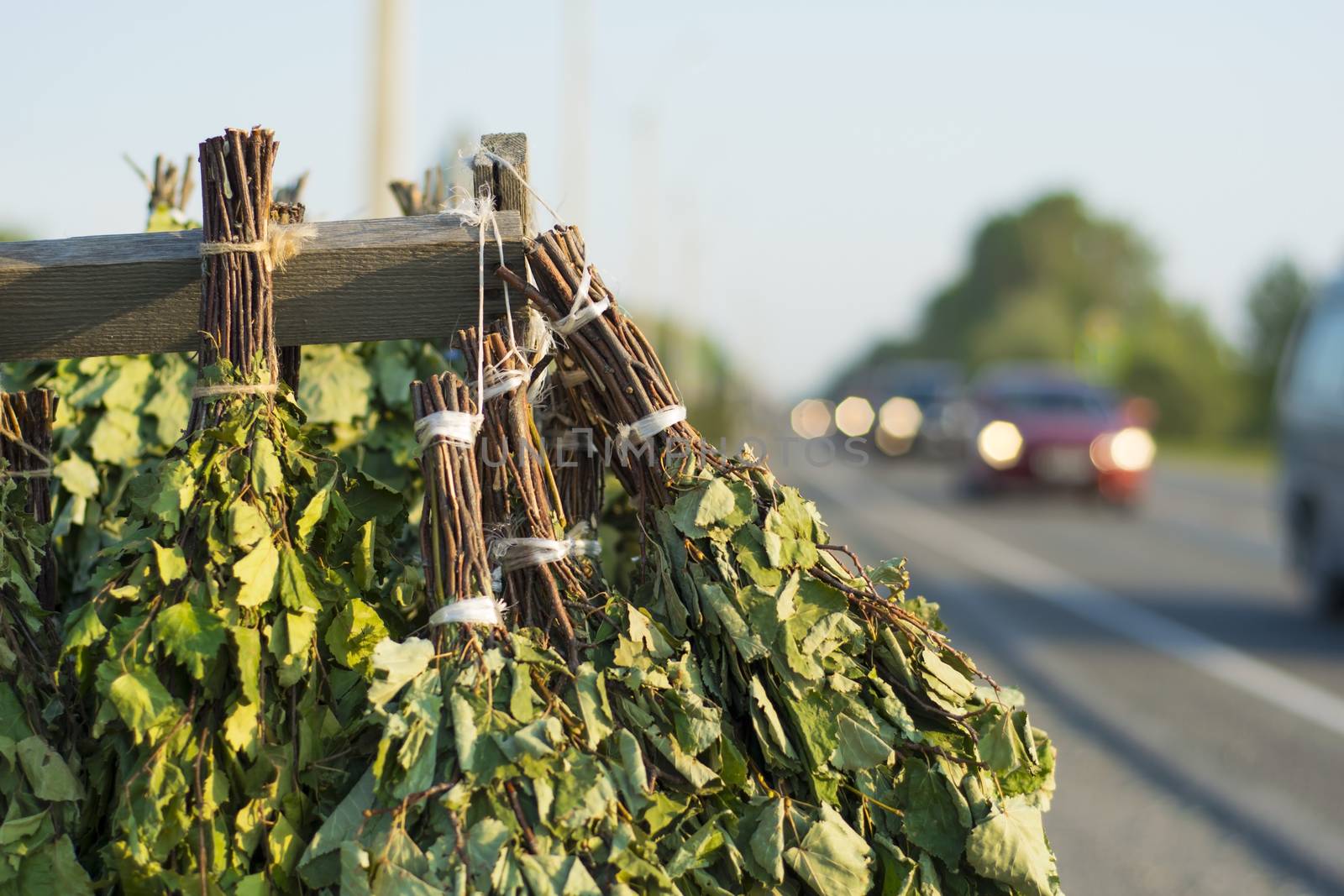 birch brooms for a bath on the road by jk3030