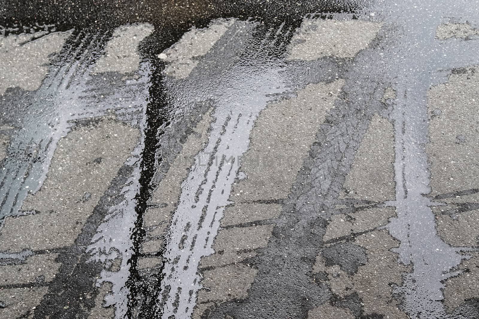 Wet ashpalt road texture. Heavy rain drops falling on city stree by MP_foto71