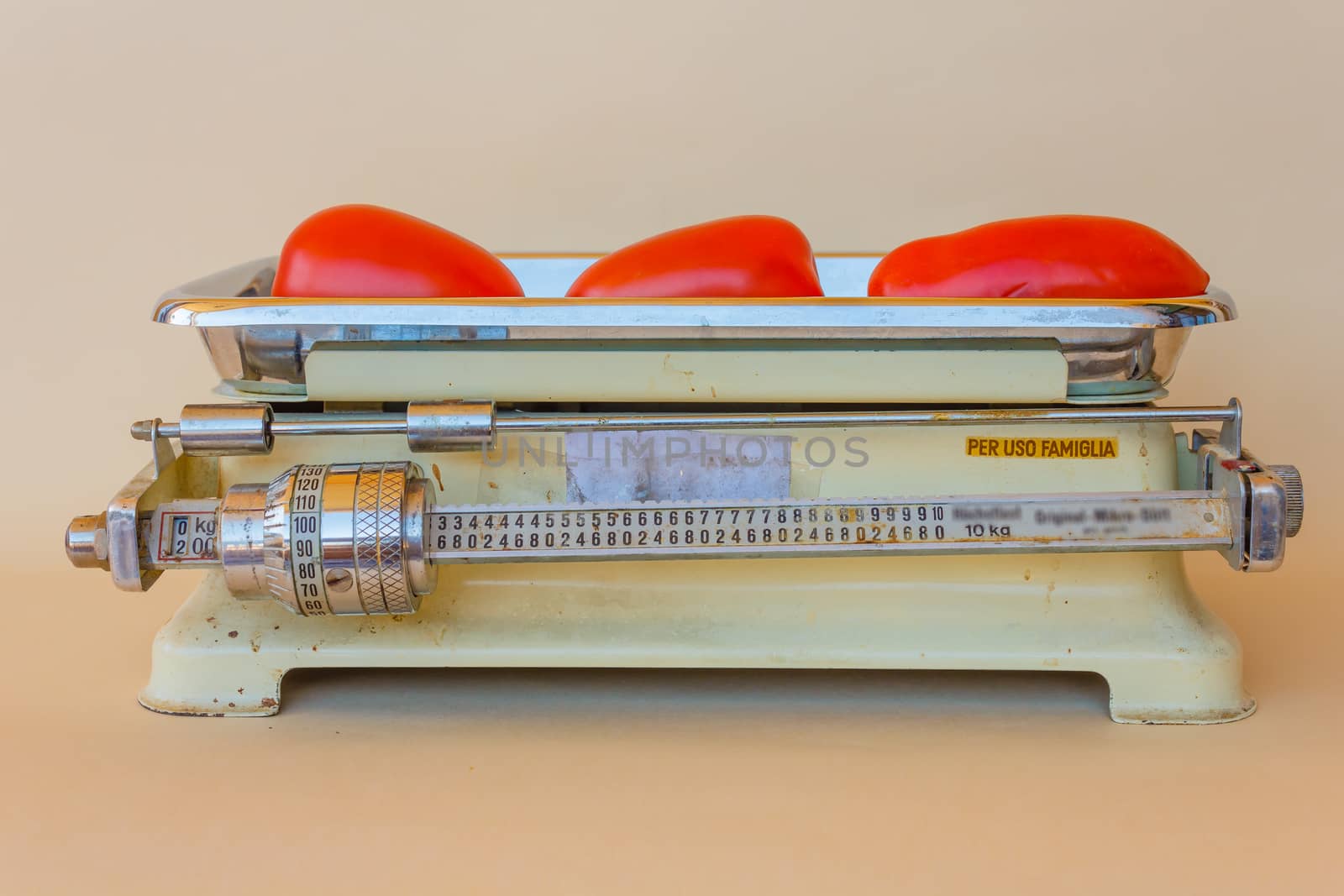 close-up  of a weight scale of the 1950s