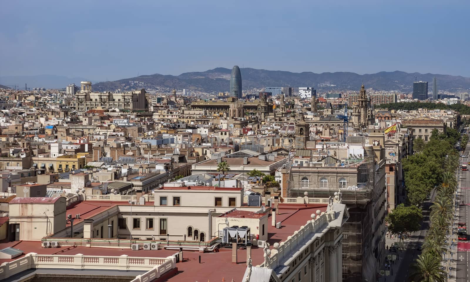 BARCELONA, SPAIN - JULY 4, 2016: Aerial view of Barcelona from Christopher Columbus monument.

Barcelona, Spain - July 4, 2016: Aerial view of Barcelona from Christopher Columbus monument.