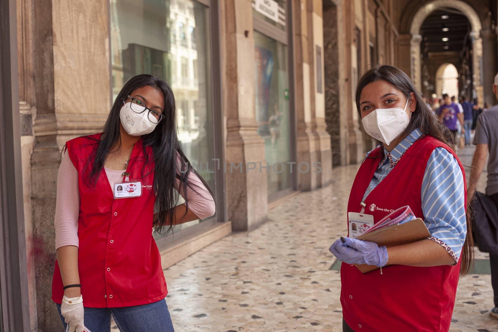 BOLOGNA, ITALY 17 JUNE 2020: Promoter for save the children on the streets
