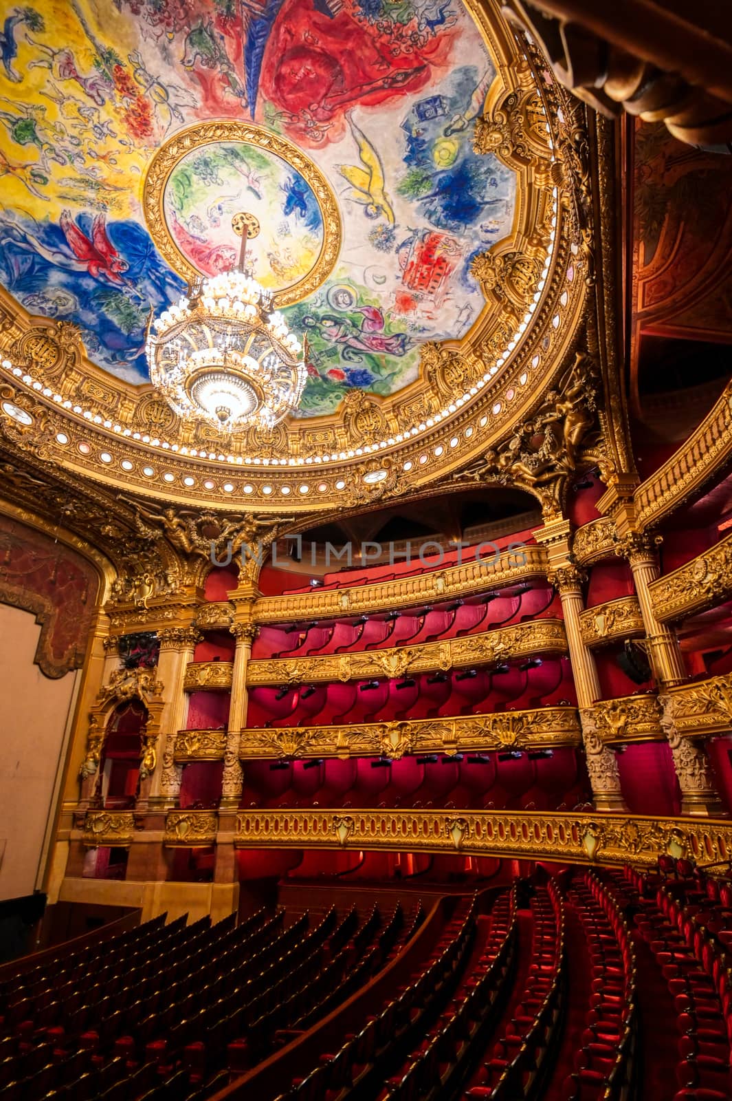 Paris, France - April 23, 2019 - The auditorium of the Palais Garnier located in Paris, France.