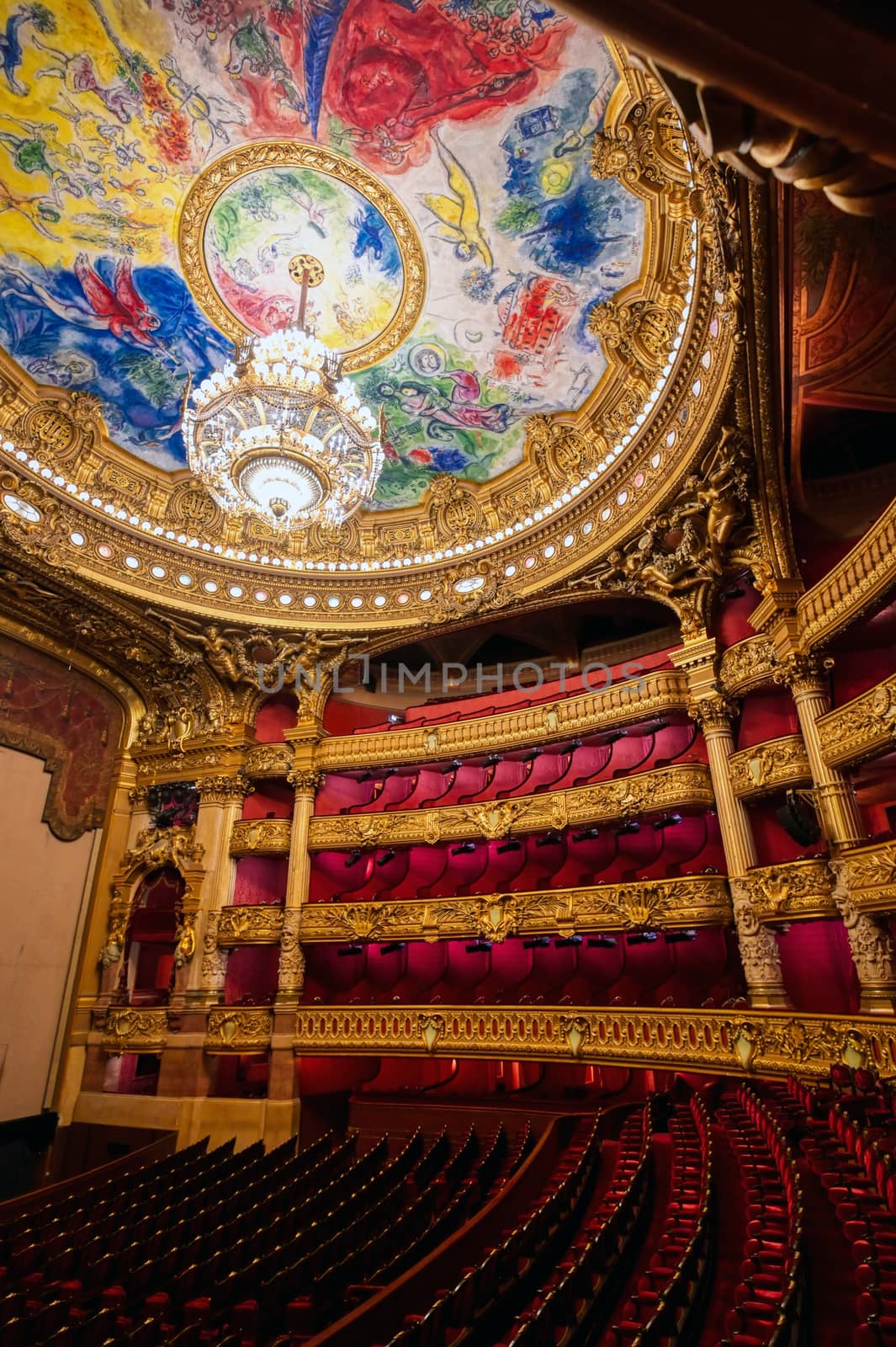 Paris, France - April 23, 2019 - The auditorium of the Palais Garnier located in Paris, France.