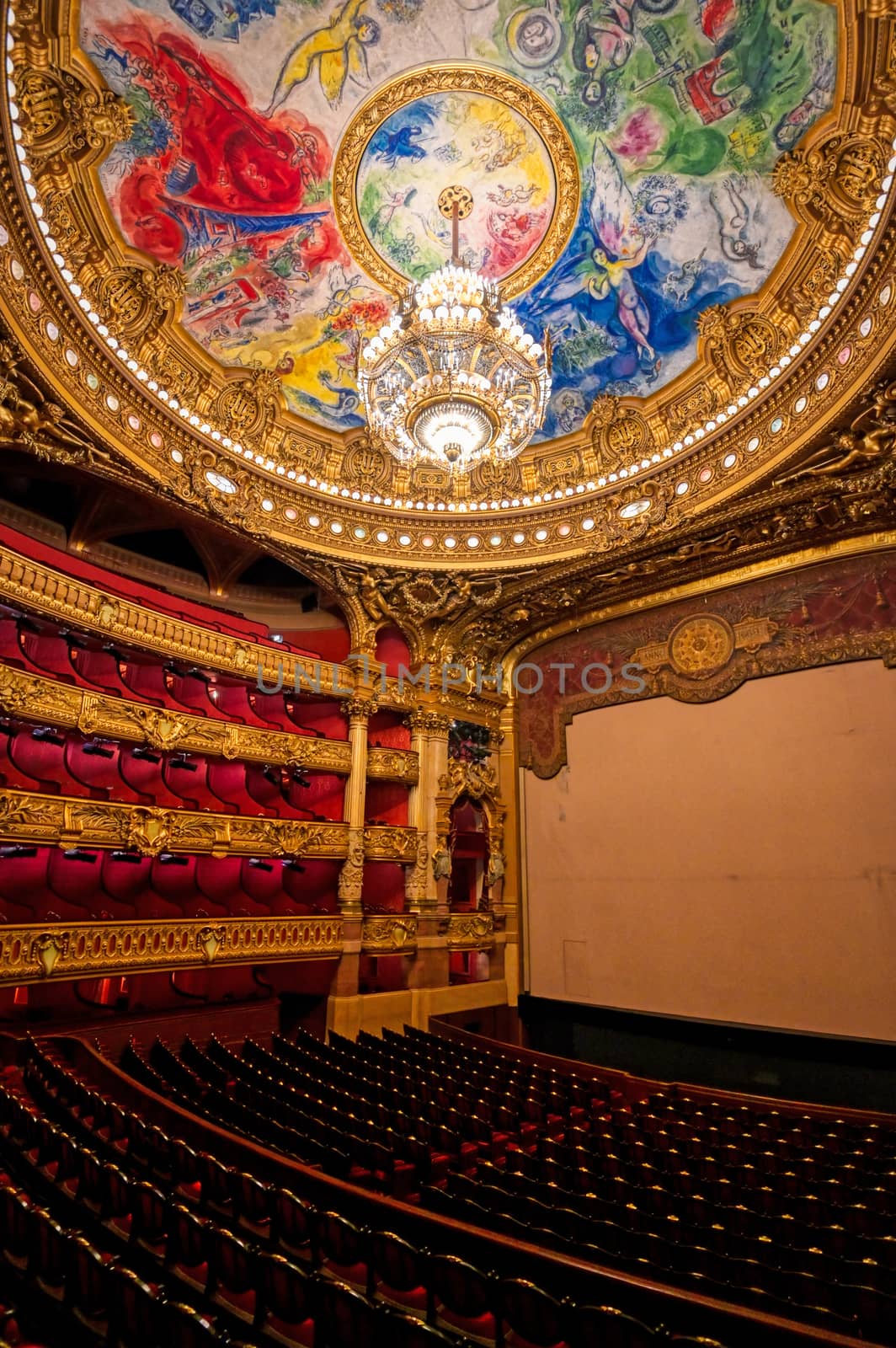 Paris, France - April 23, 2019 - The auditorium of the Palais Garnier located in Paris, France.