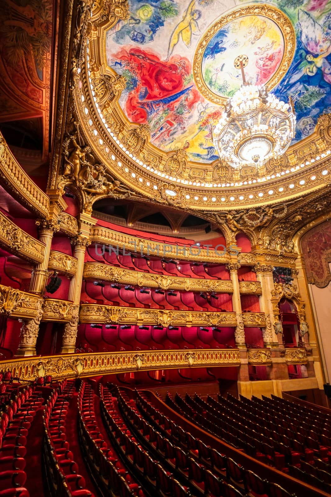 Paris, France - April 23, 2019 - The auditorium of the Palais Garnier located in Paris, France.