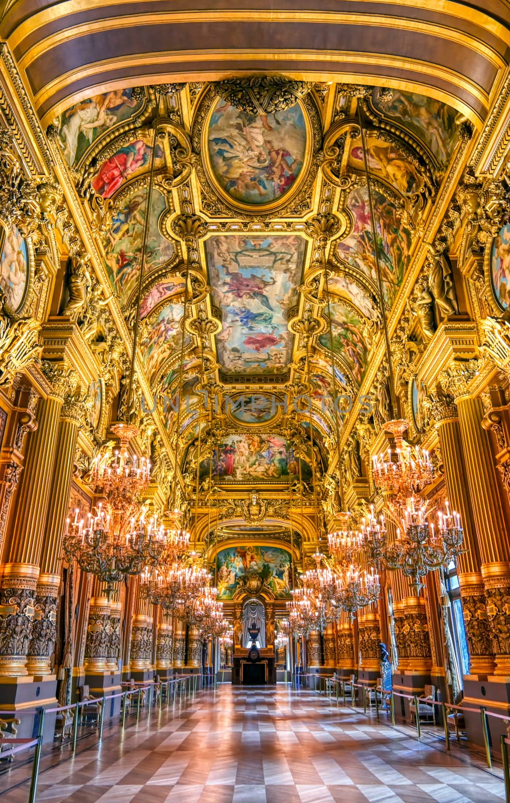 Paris, France - April 23, 2019 - The grand foyer of the Palais Garnier located in Paris, France.