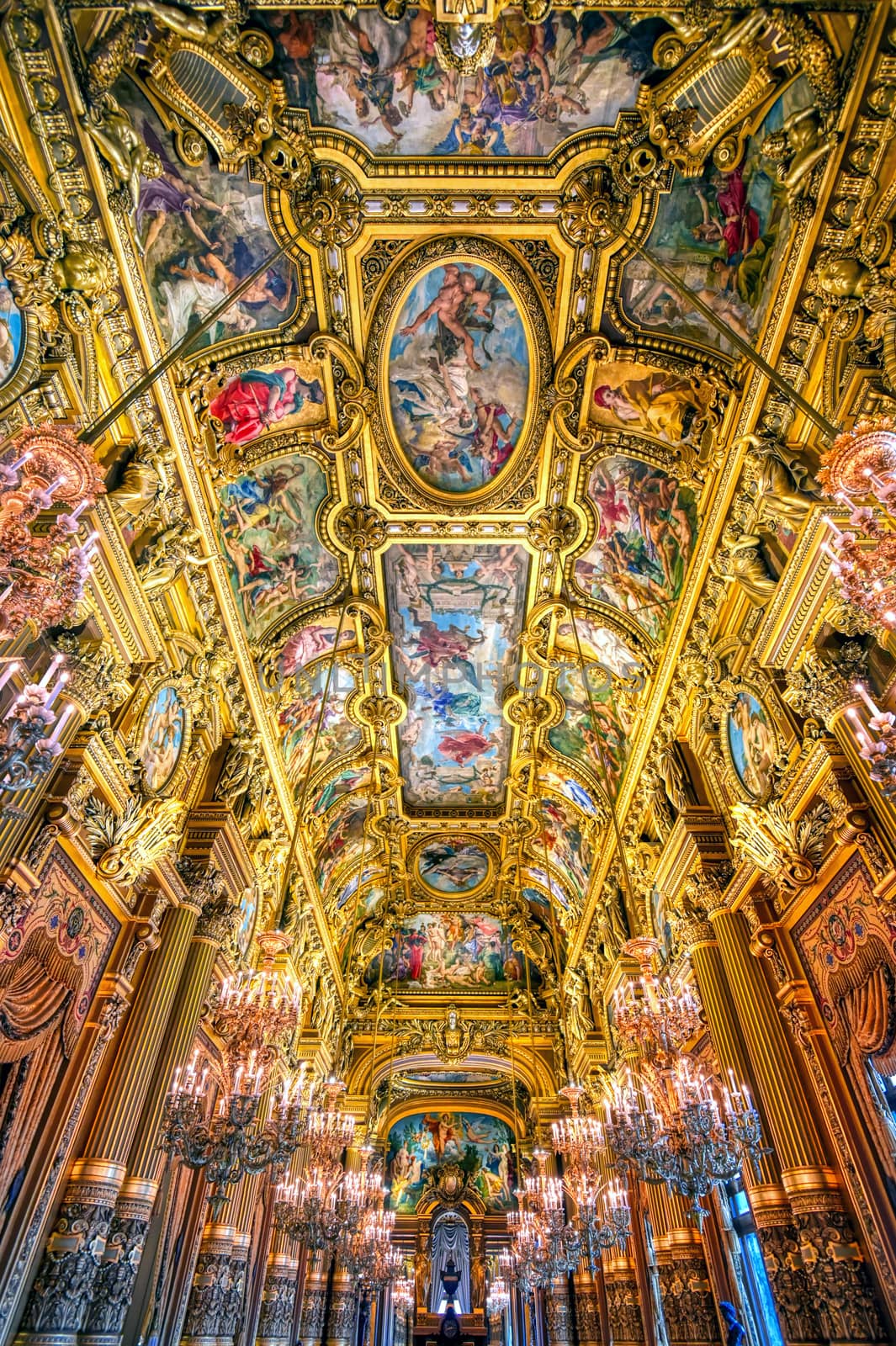 Paris, France - April 23, 2019 - The grand foyer of the Palais Garnier located in Paris, France.