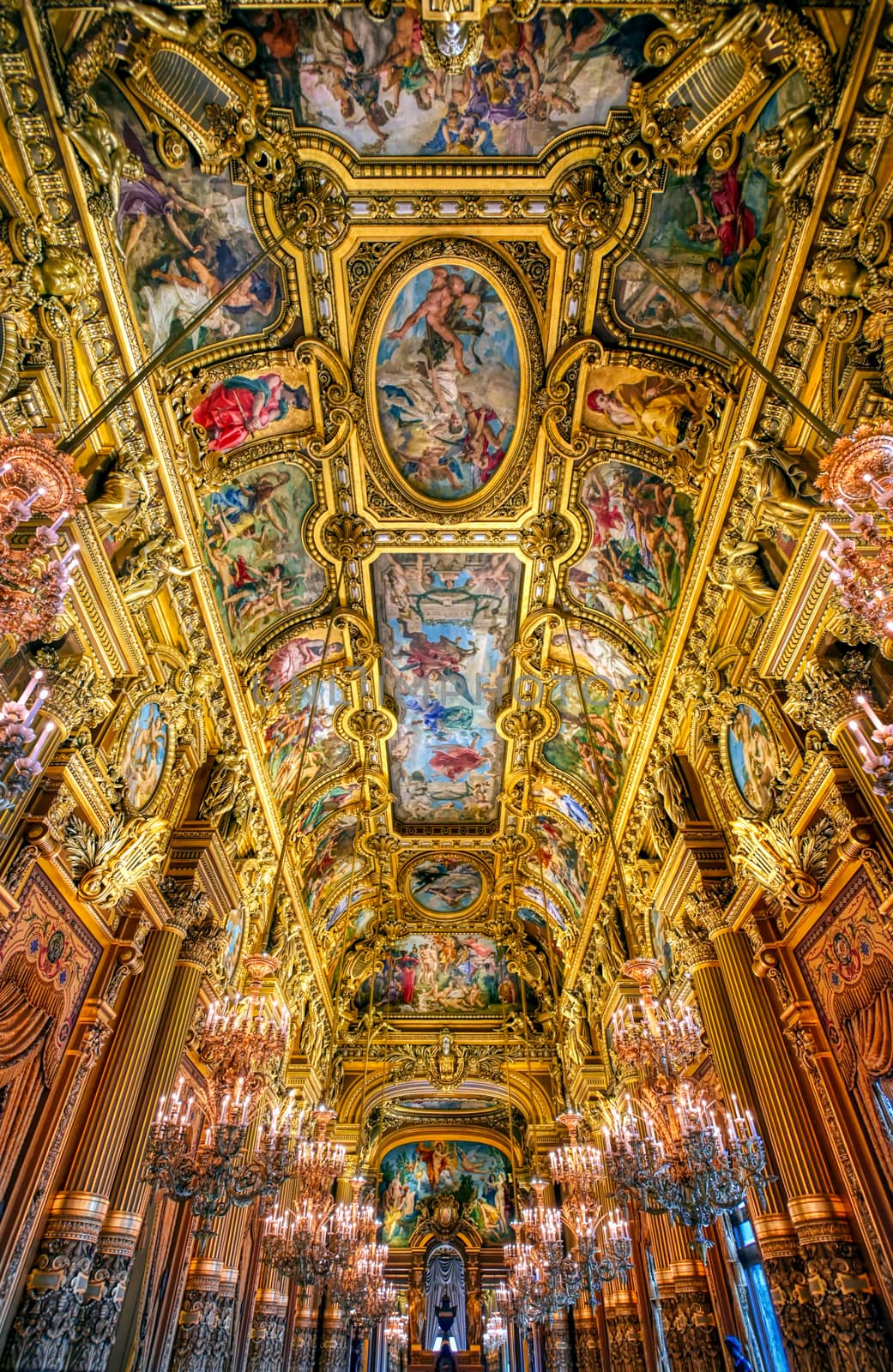 Paris, France - April 23, 2019 - The grand foyer of the Palais Garnier located in Paris, France.