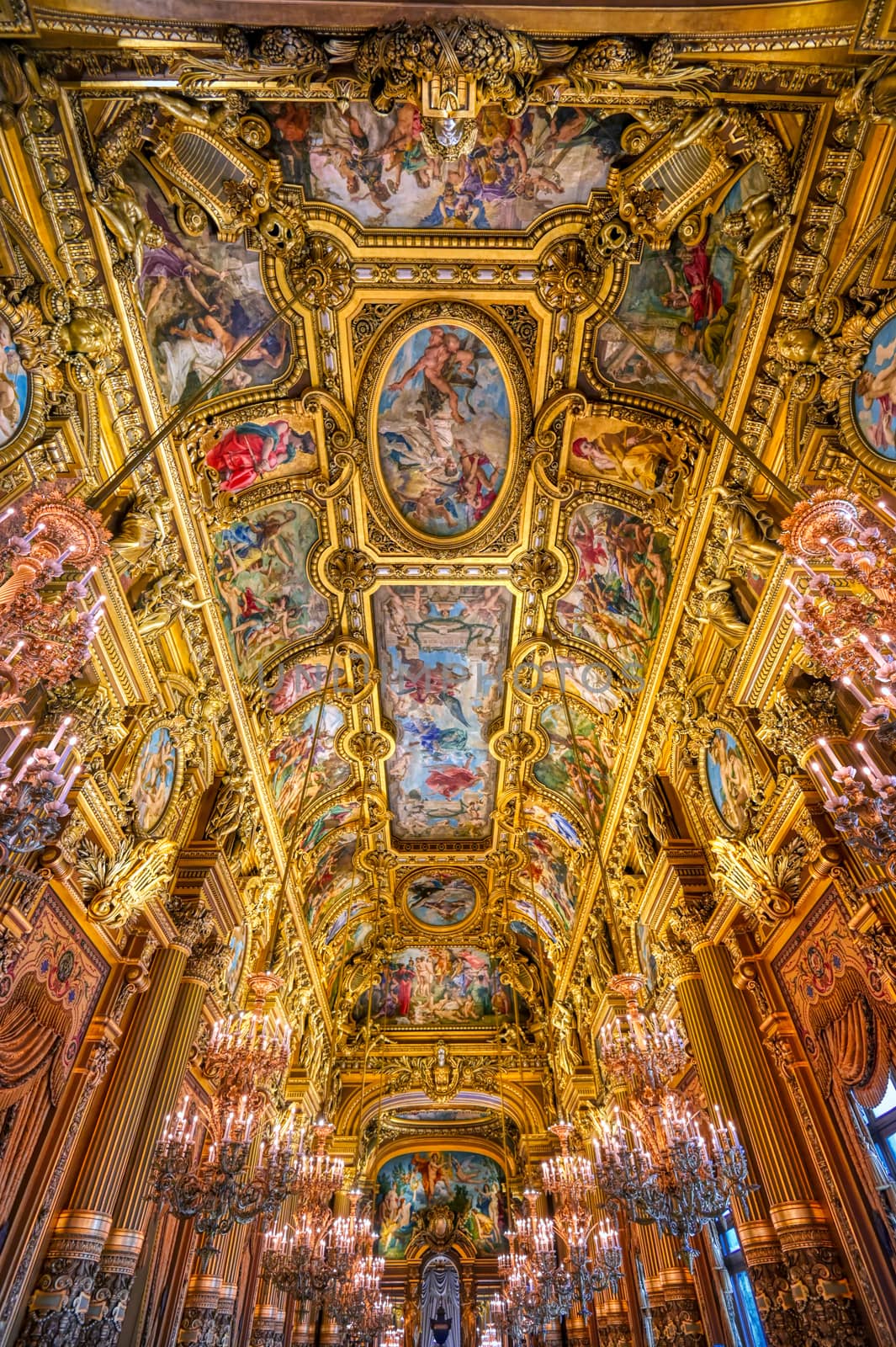 Paris, France - April 23, 2019 - The grand foyer of the Palais Garnier located in Paris, France.