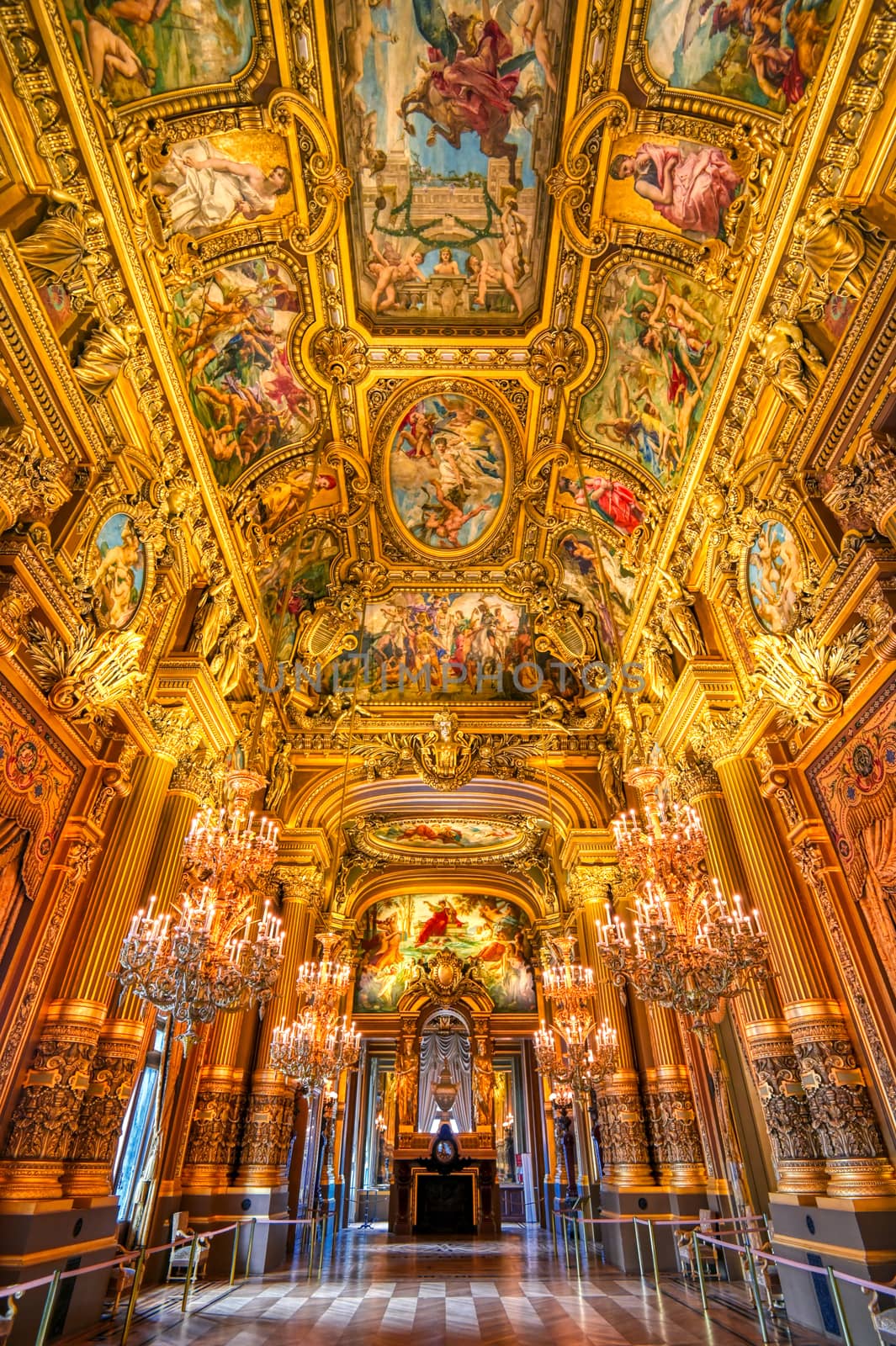 Paris, France - April 23, 2019 - The grand foyer of the Palais Garnier located in Paris, France.