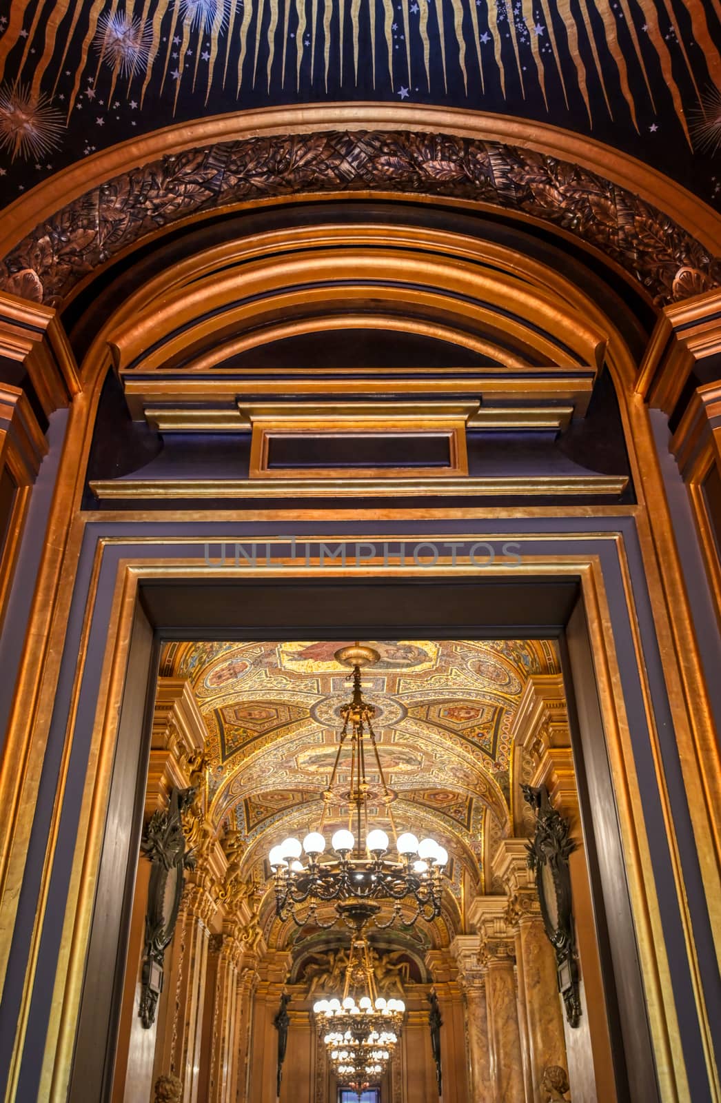 Paris, France - April 23, 2019 - The grand foyer of the Palais Garnier located in Paris, France.