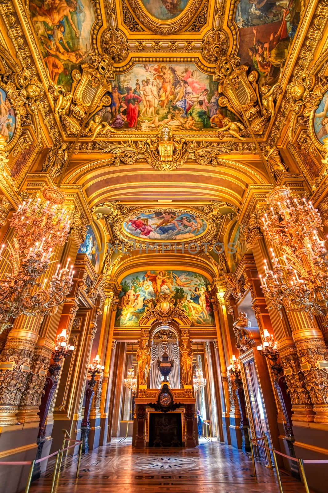 Paris, France - April 23, 2019 - The grand foyer of the Palais Garnier located in Paris, France.