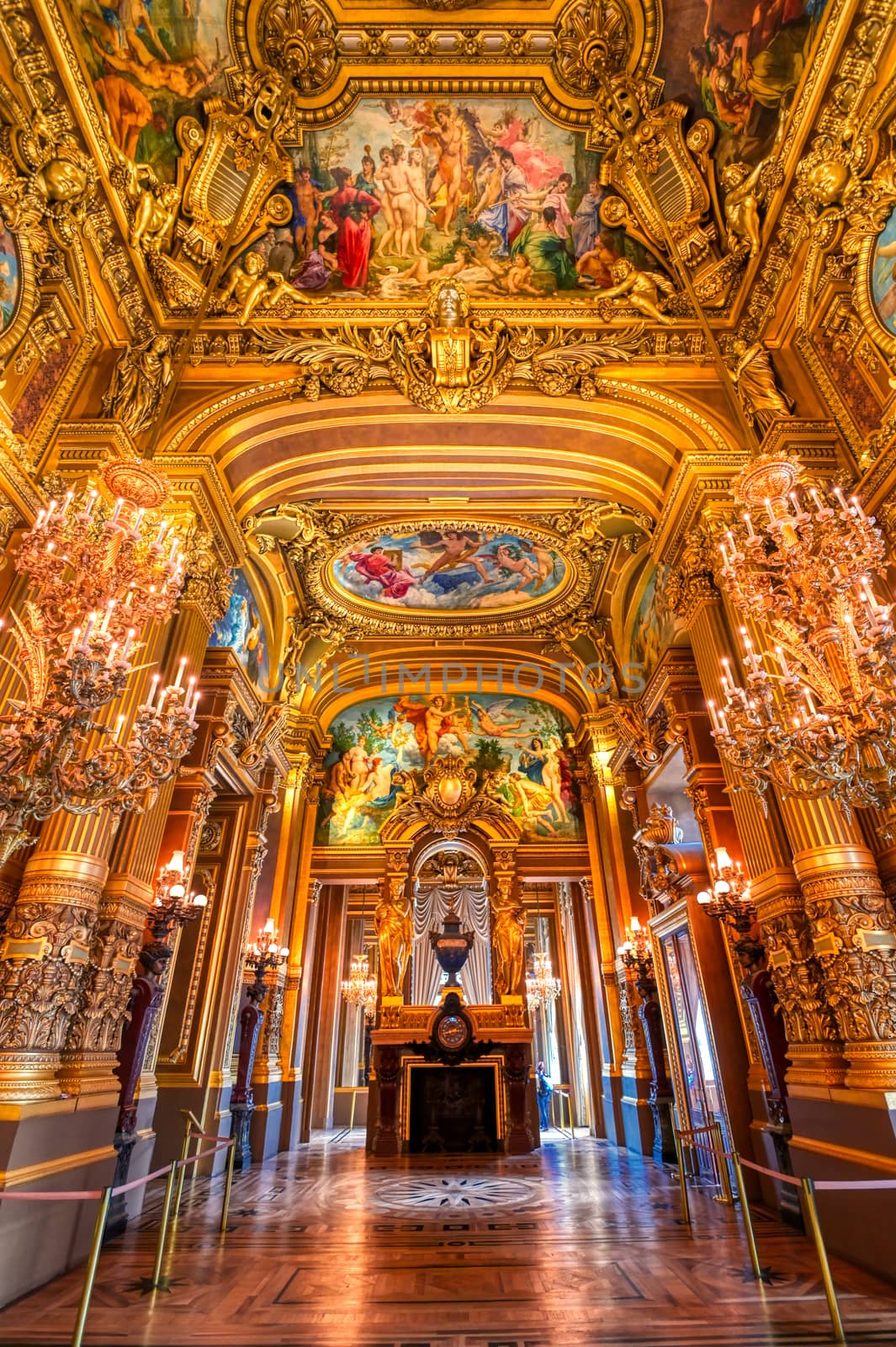 Paris, France - April 23, 2019 - The grand foyer of the Palais Garnier located in Paris, France.