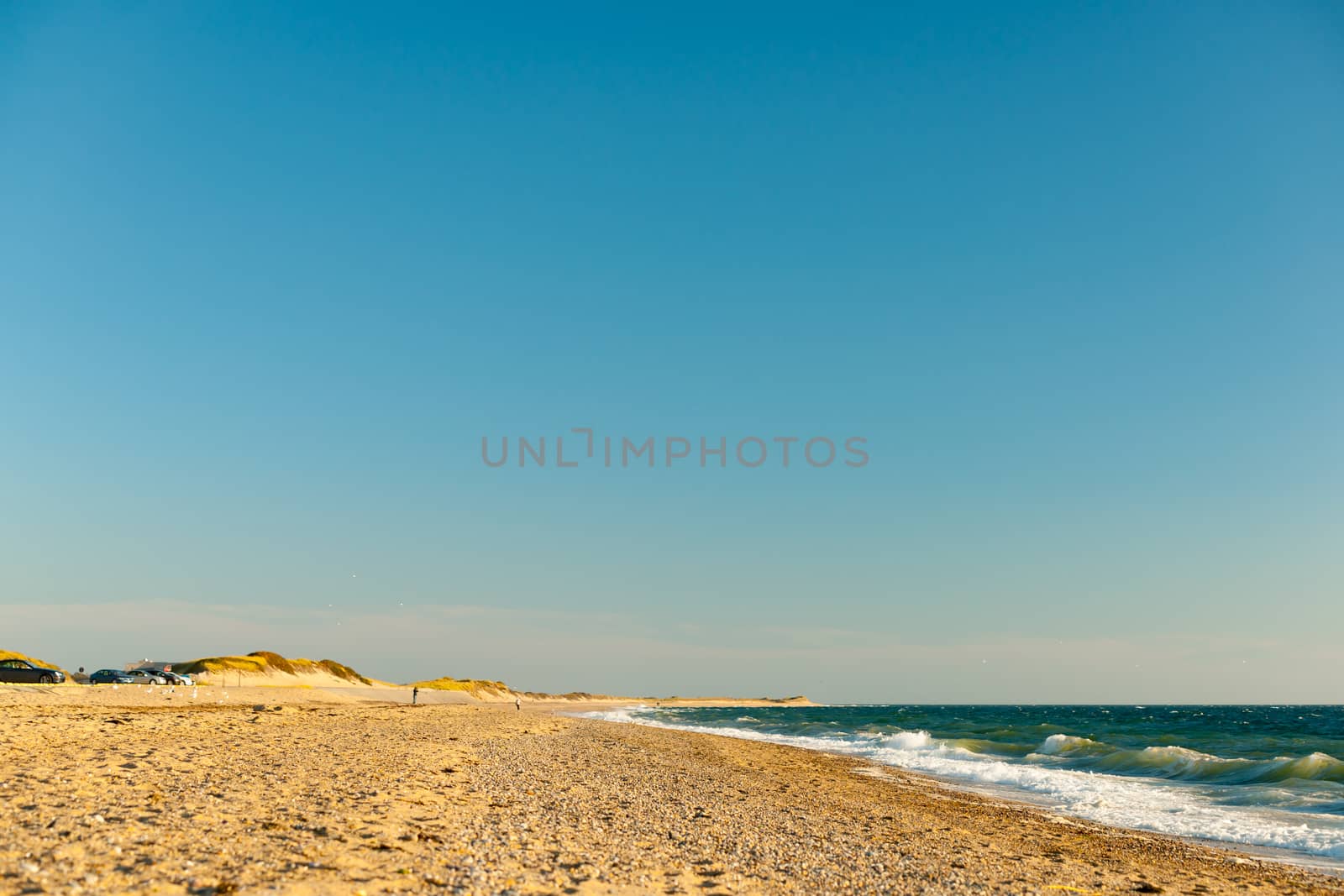 Wide and expansive coastal beach on National Seashore Herring Beach Cape Cod USA.