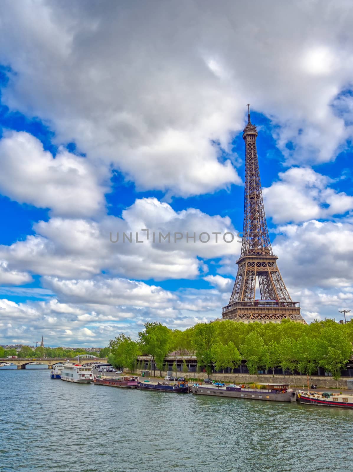 The Eiffel Tower across the River Seine in Paris, France.