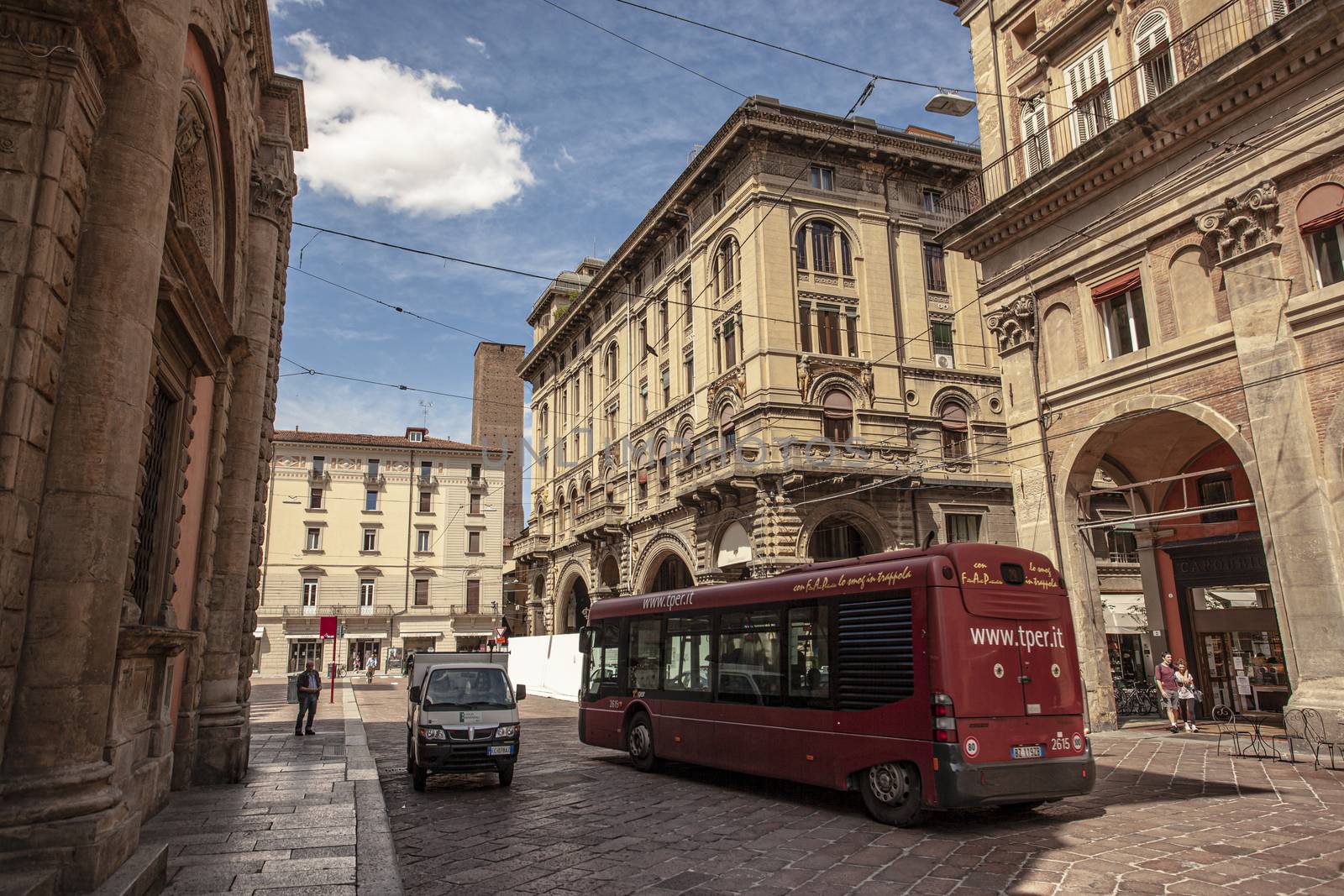 BOLOGNA, ITALY 17 JUNE 2020: Historic center of Bologna in Italy with traffic