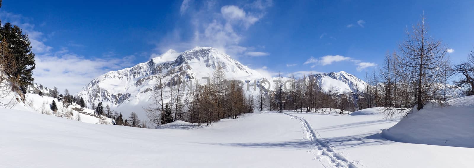 Casaccia, Switzerland: winter landscape, Lareccio canals and Colombe pass