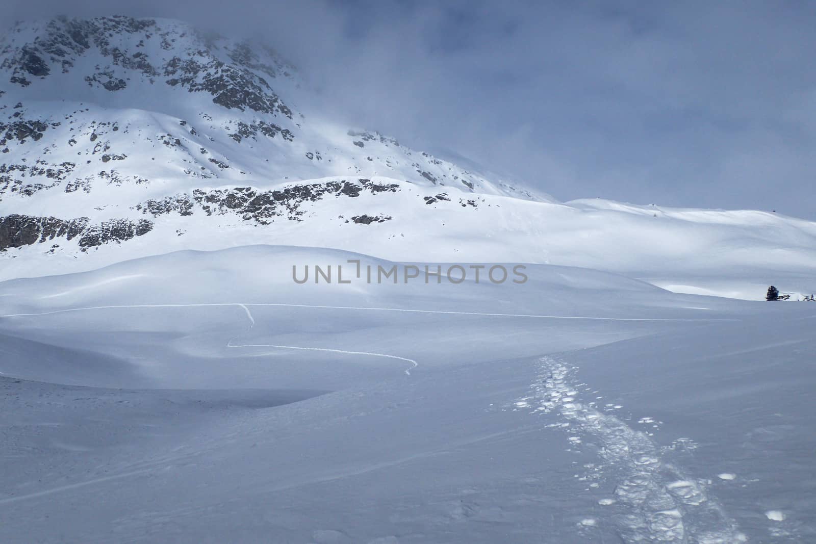 Casaccia, Switzerland: winter landscape, Lareccio canals and Colombe pass