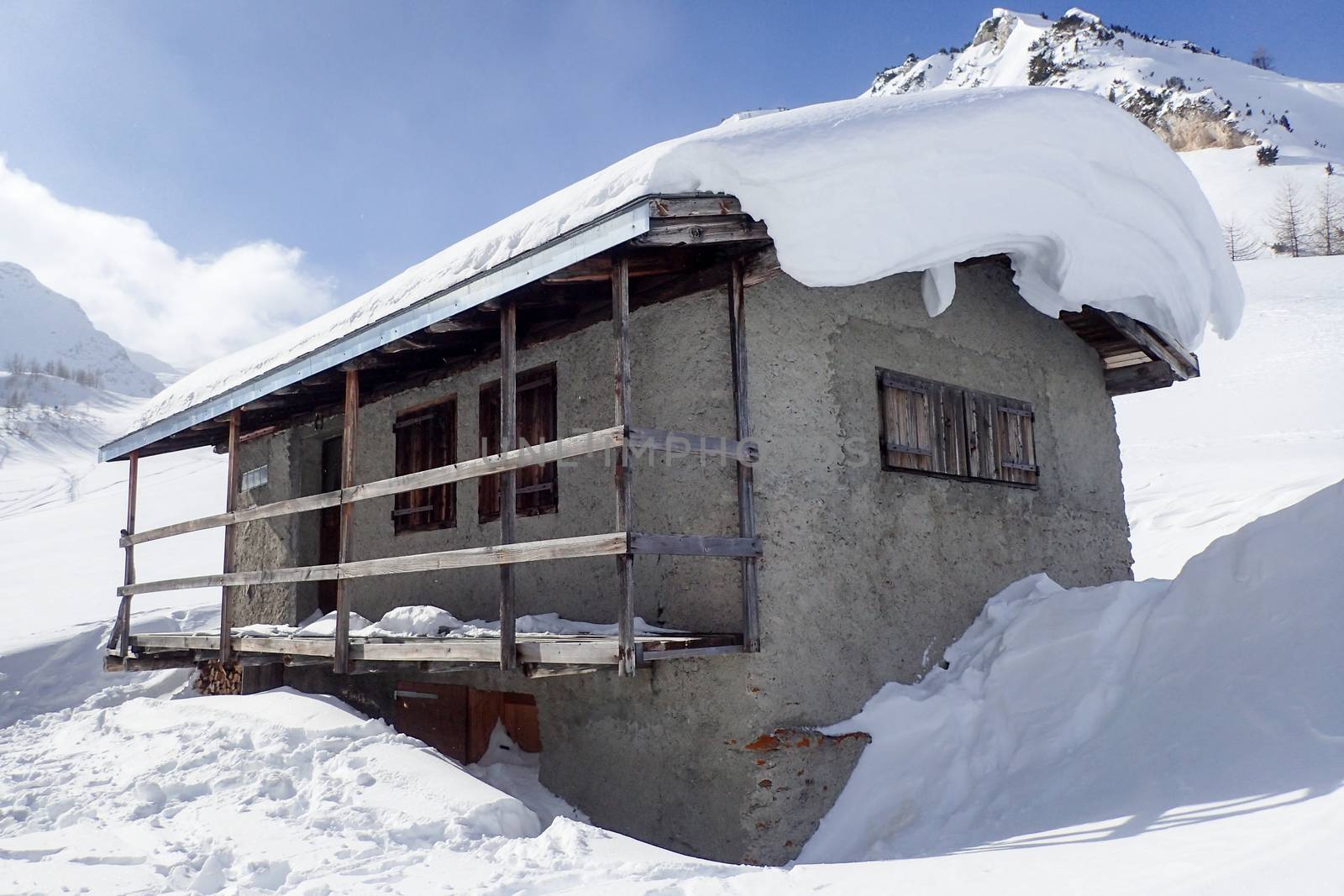 Casaccia, Switzerland: winter landscape, Lareccio canals and Colombe pass