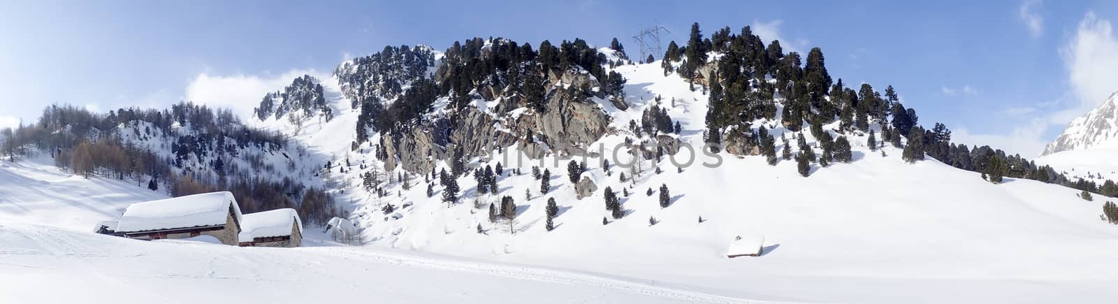 Casaccia, Switzerland: winter landscape, Lareccio canals and Colombe pass