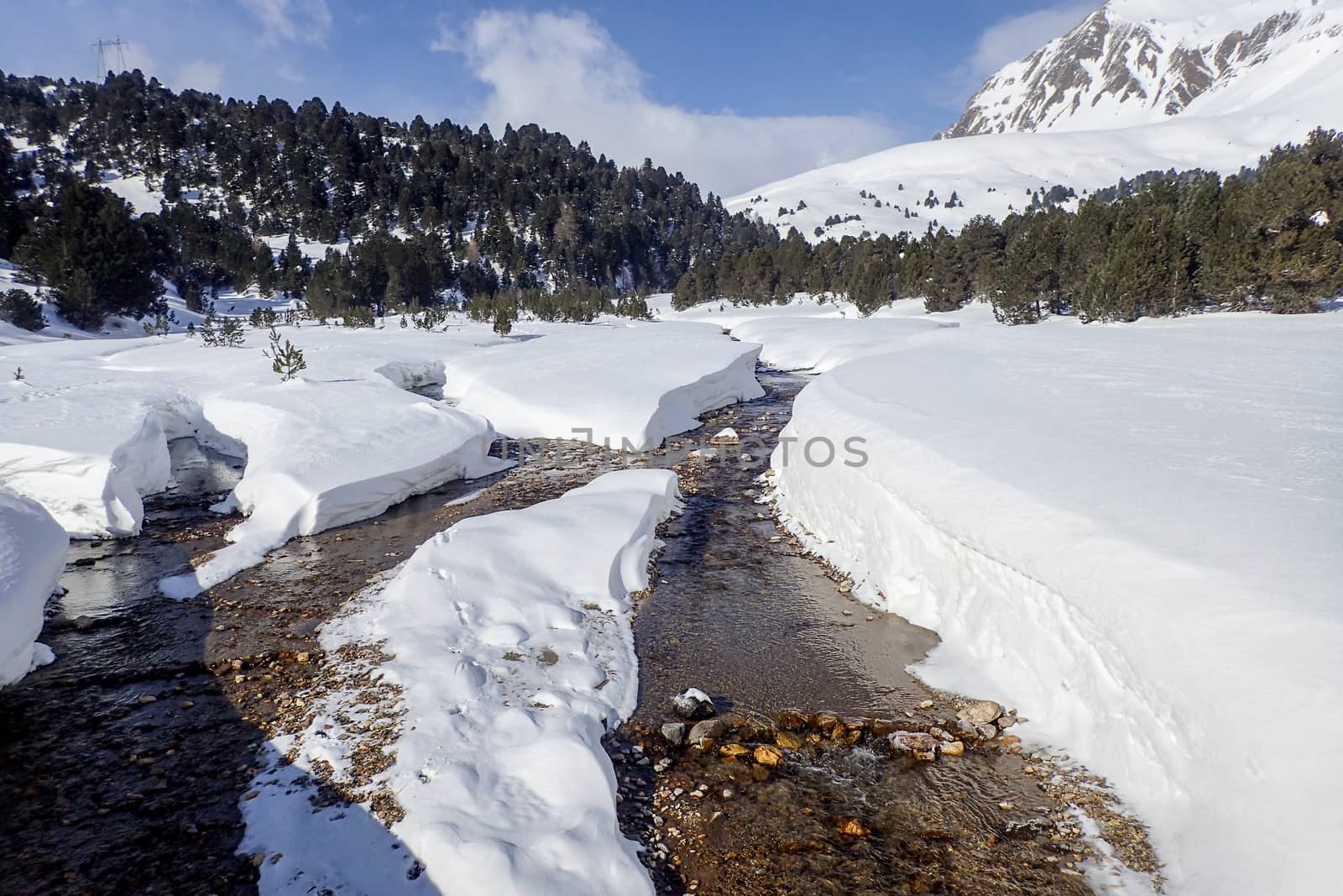 Casaccia, Switzerland: winter landscape, Lareccio canals and Colombe pass