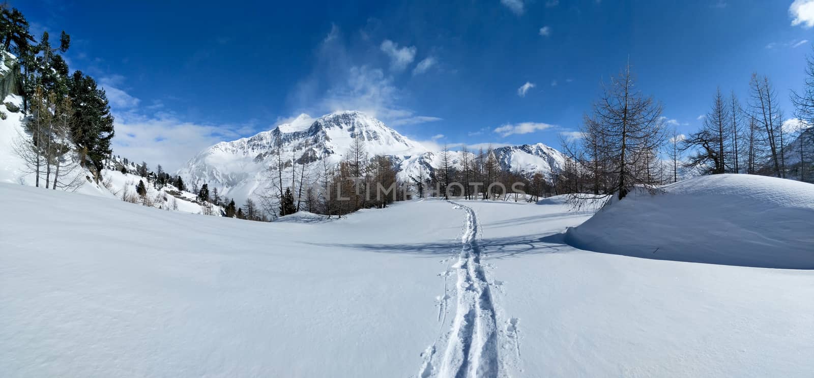 Casaccia, Switzerland: winter landscape, Lareccio canals and Colombe pass