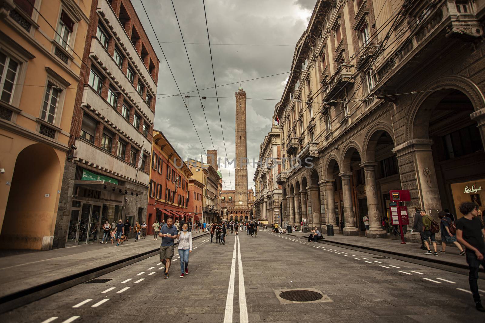 Via Rizzoli in Bologna, Italy with his historical Building and the Asinelli Tower at the end 16 by pippocarlot
