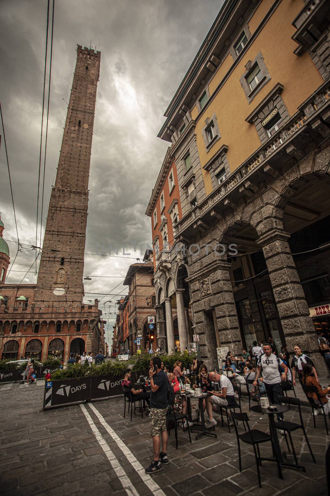 Via Rizzoli in Bologna, Italy with his historical Building and the Asinelli Tower at the end 15 by pippocarlot