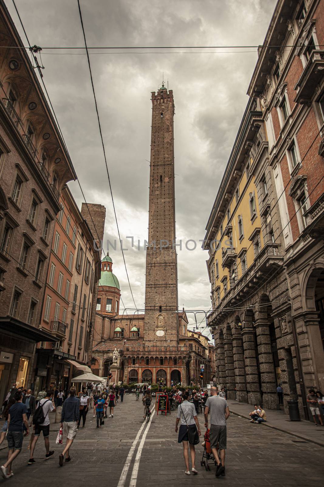 Via Rizzoli in Bologna, Italy with his historical Building and the Asinelli Tower at the end 13 by pippocarlot