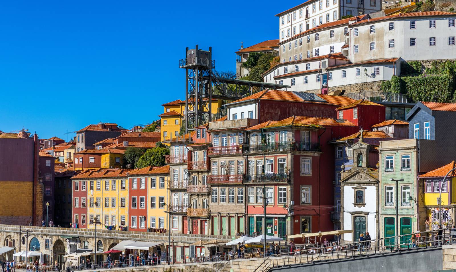 Scenic view of the Porto Old Town pier architecture over Duoro river in Porto, Portugal