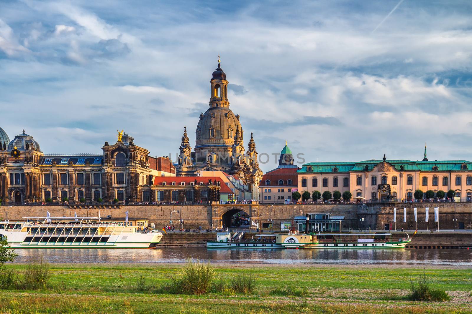 Dresden city skyline panorama at Elbe River and Augustus Bridge, Dresden, Saxony, Germany