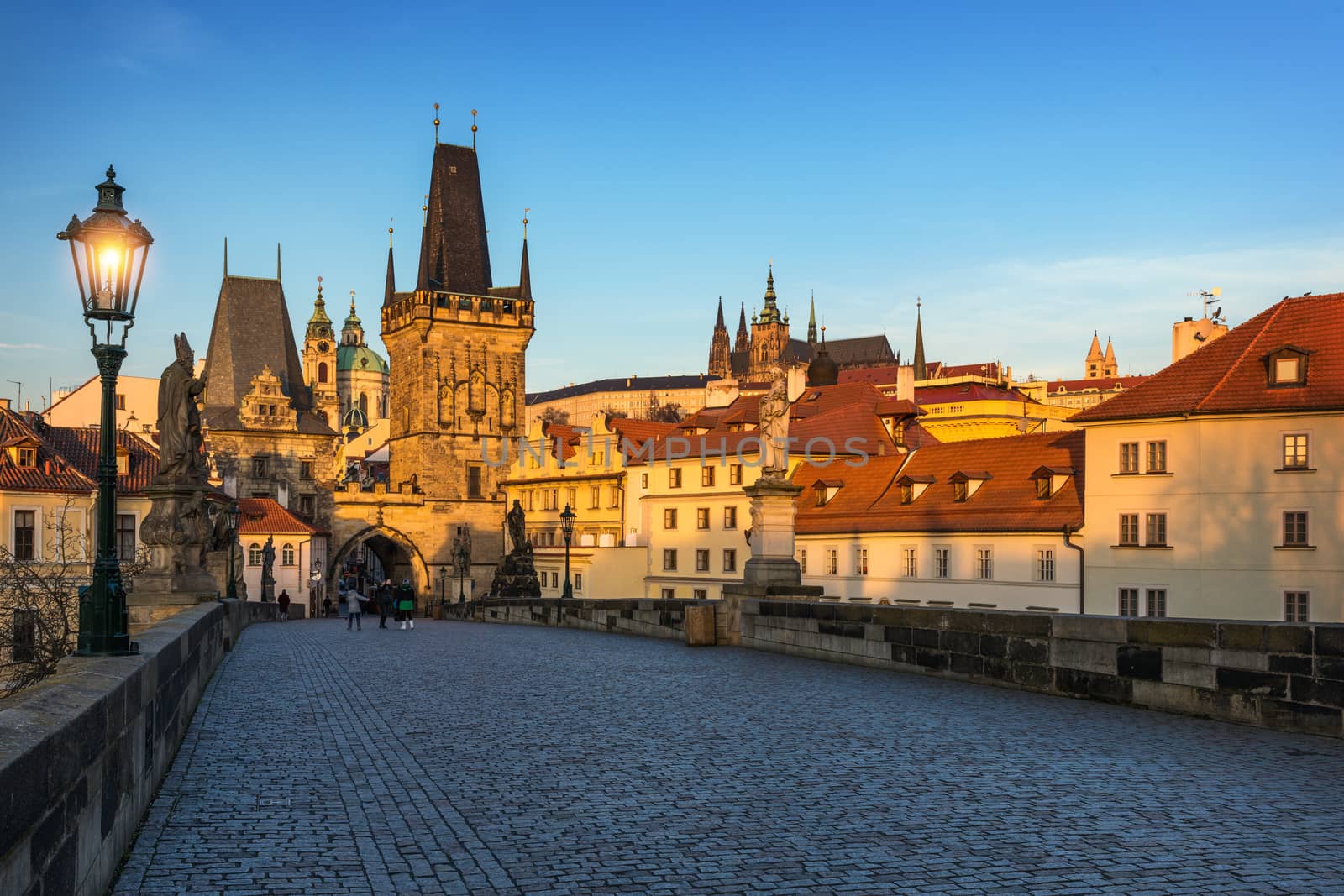 Charles Bridge, Prague, Czech Republic. Charles Bridge (Karluv Most) and Old Town Tower at sunrise.