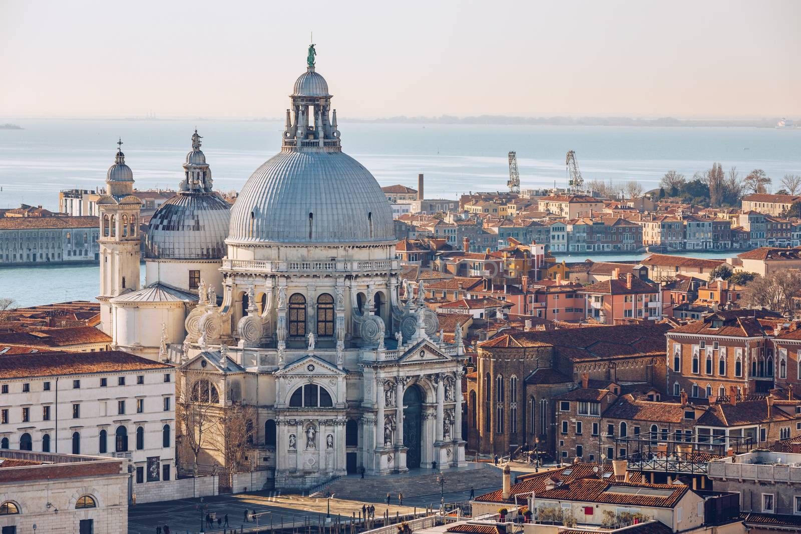 Aerial View of the Grand Canal and Basilica Santa Maria della Salute, Venice, Italy. Venice is a popular tourist destination of Europe. Venice, Italy.