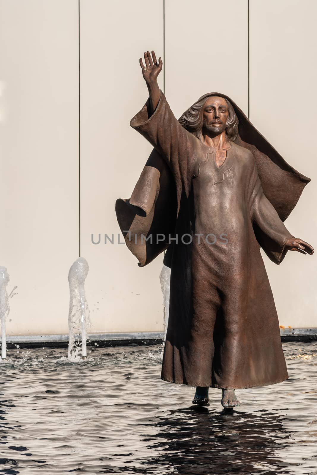 Jesus walks on water at Christ Cathedral in Garden Grove, Califo by Claudine